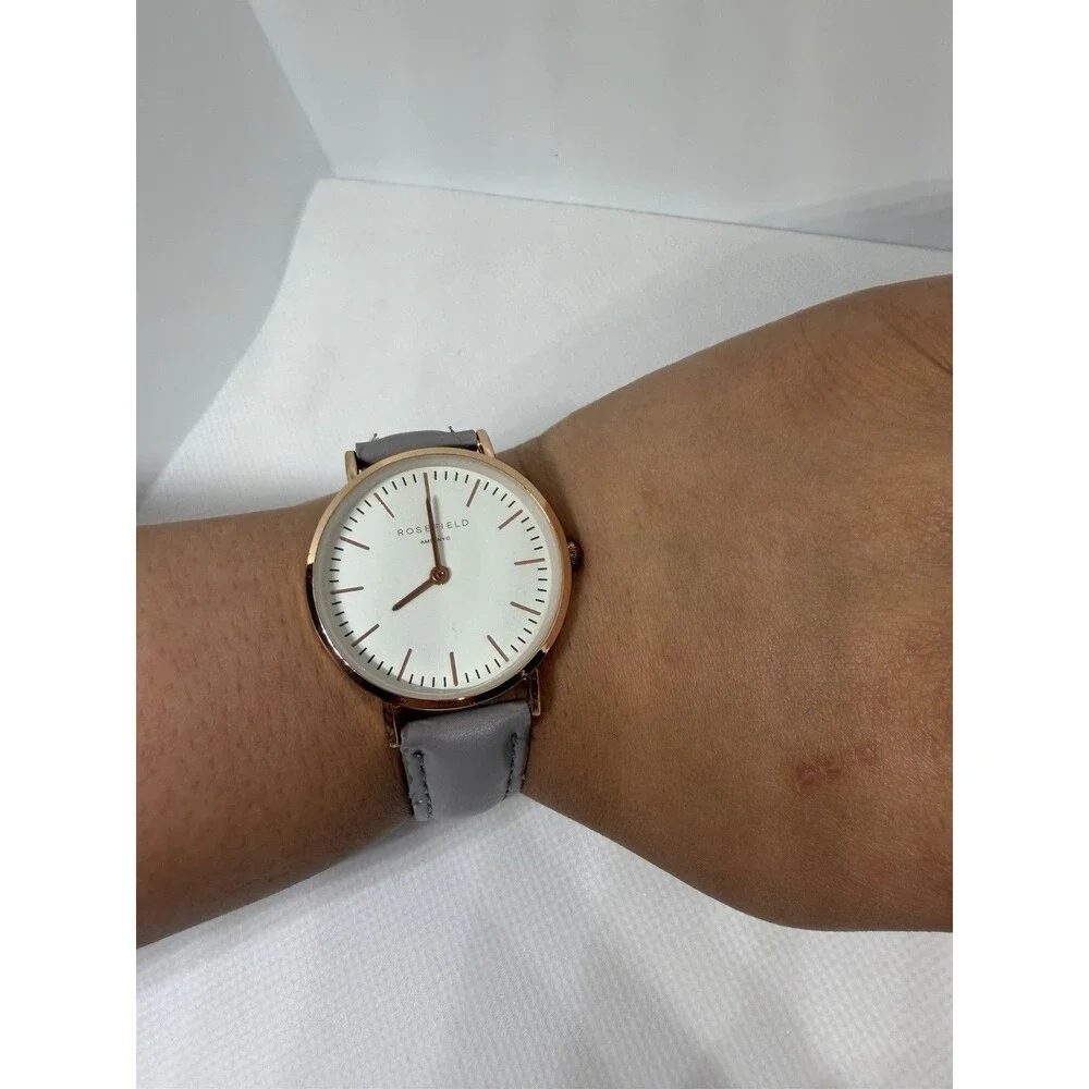 ROSEFIELD AMS | NYC Women’s Quartz Analog Watch White Dial Gray Leather Strap